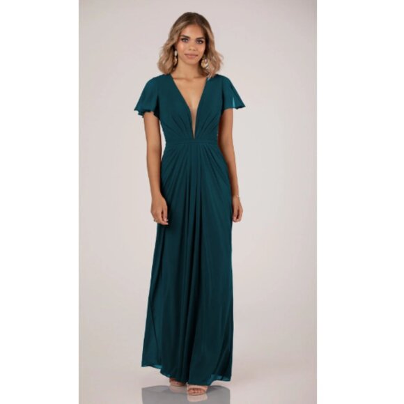 Teal Flutter Cap Sleeve Dress size 12 Style 9458 - Picture 1 of 3